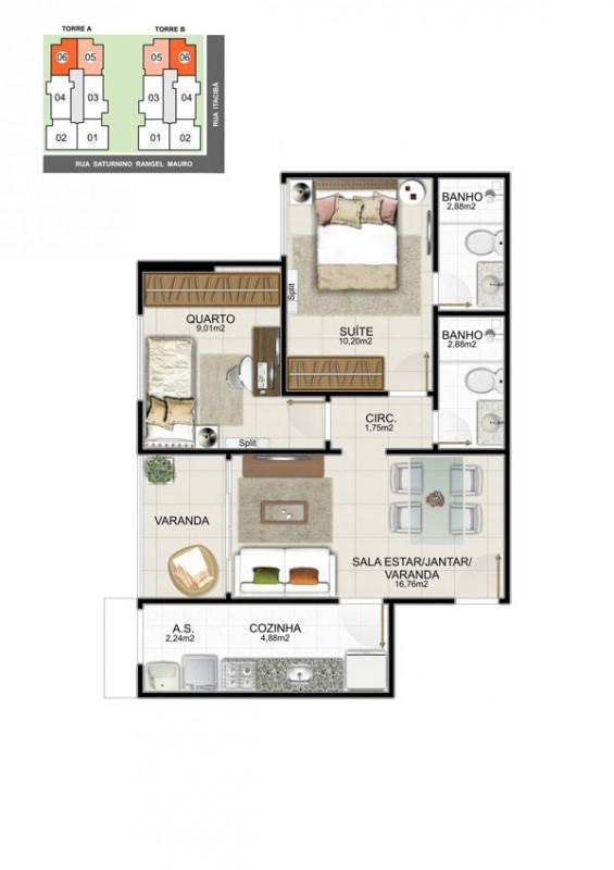 Apartamento à venda com 2 quartos, 55m² - Foto 2